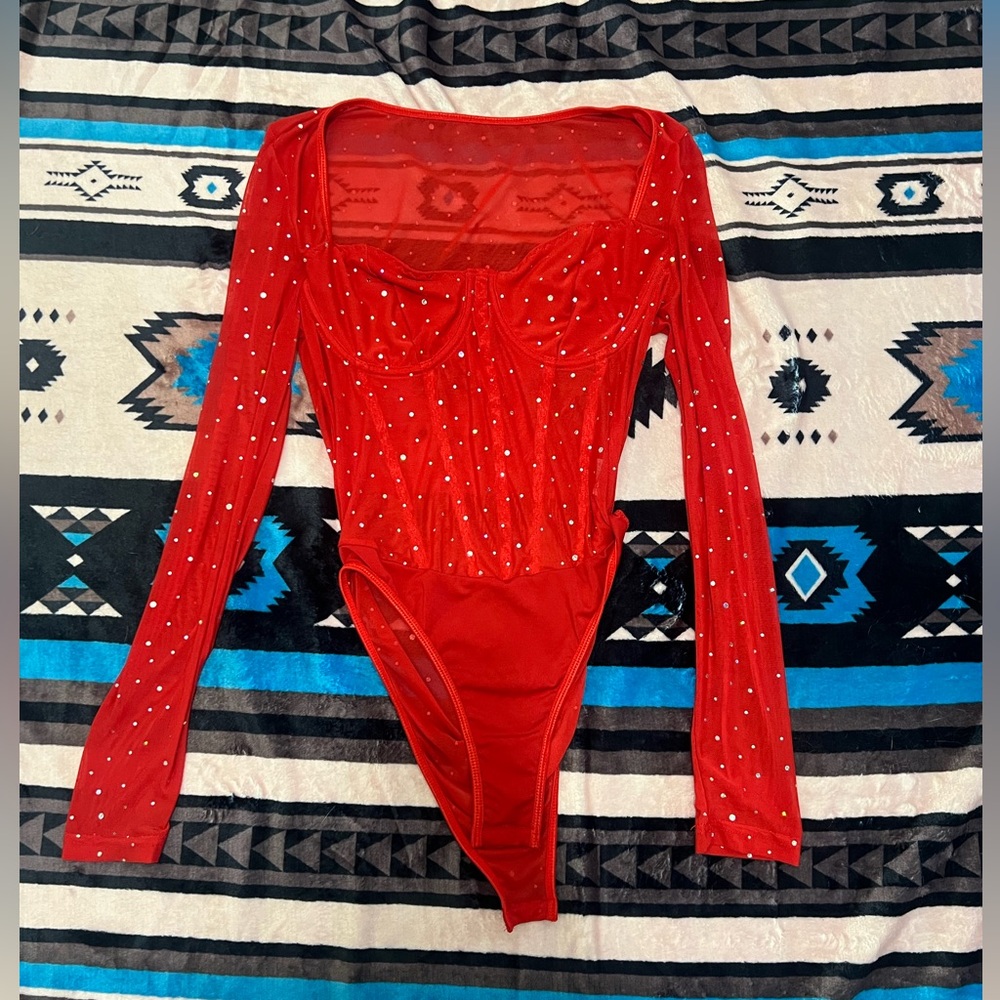 SHEIN Sparkling Red Long Sleeve Bodysuit